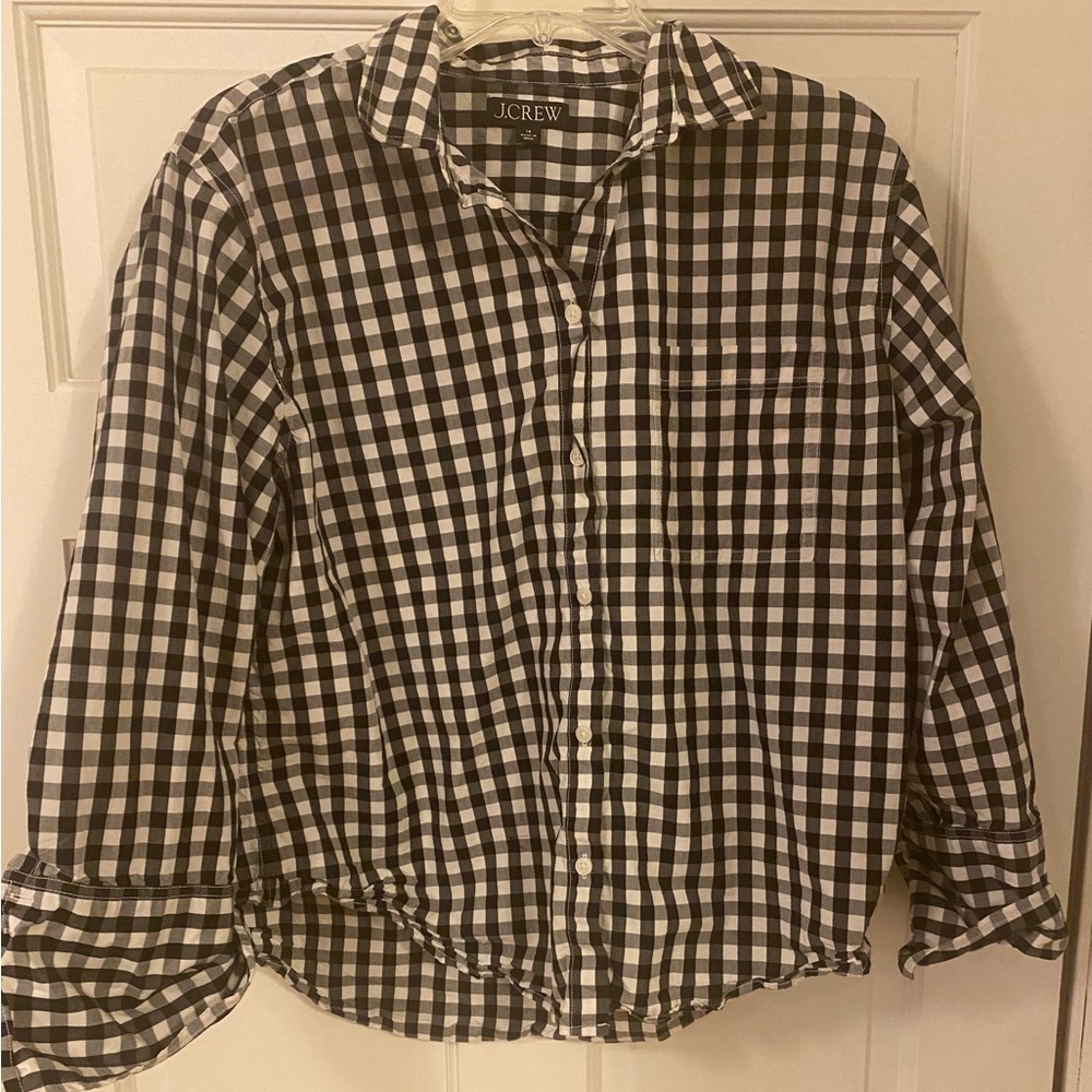 J Crew classic button down, black and white check. Long sleeved with cuff.